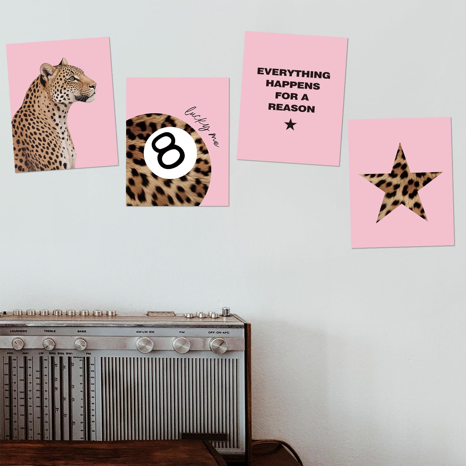 Trendy Leopard Wall Art Prints Set of 4 Funky Lucky 8 Ball Posters Prints Preppy Room Aesthetic Cheetah Wall Decor for Girls Room Dorm Apartment 8x10 Unframed