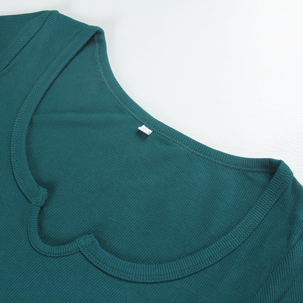 Women's Short Sleeve T-Shirts Form Fitting Ribbed Knit V Notch Scoop Neck Basic Crop Top