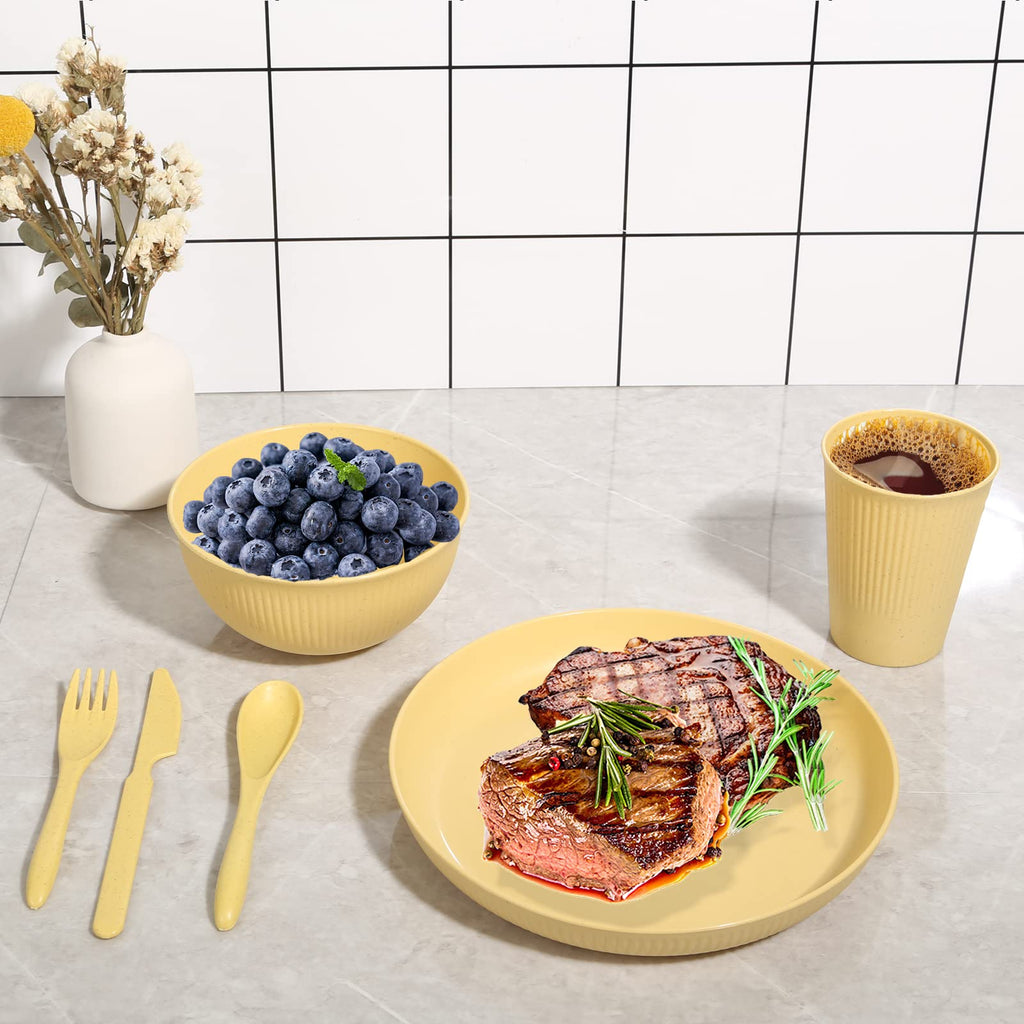 Wheat Straw Dinnerware Sets -36 Piece Unbreakable Dinnerware Sets for 6, Wheat Straw Plates and Bowls Set, Lightweight