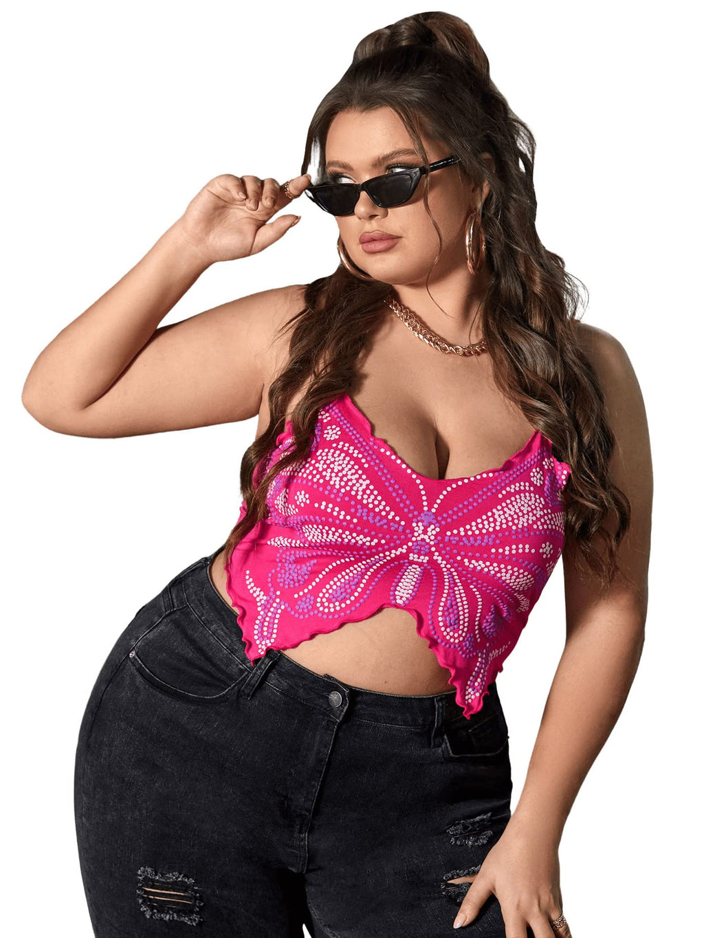 Women's Plus Size Graphic Print Spaghetti Strap Crop Cami Tank Top