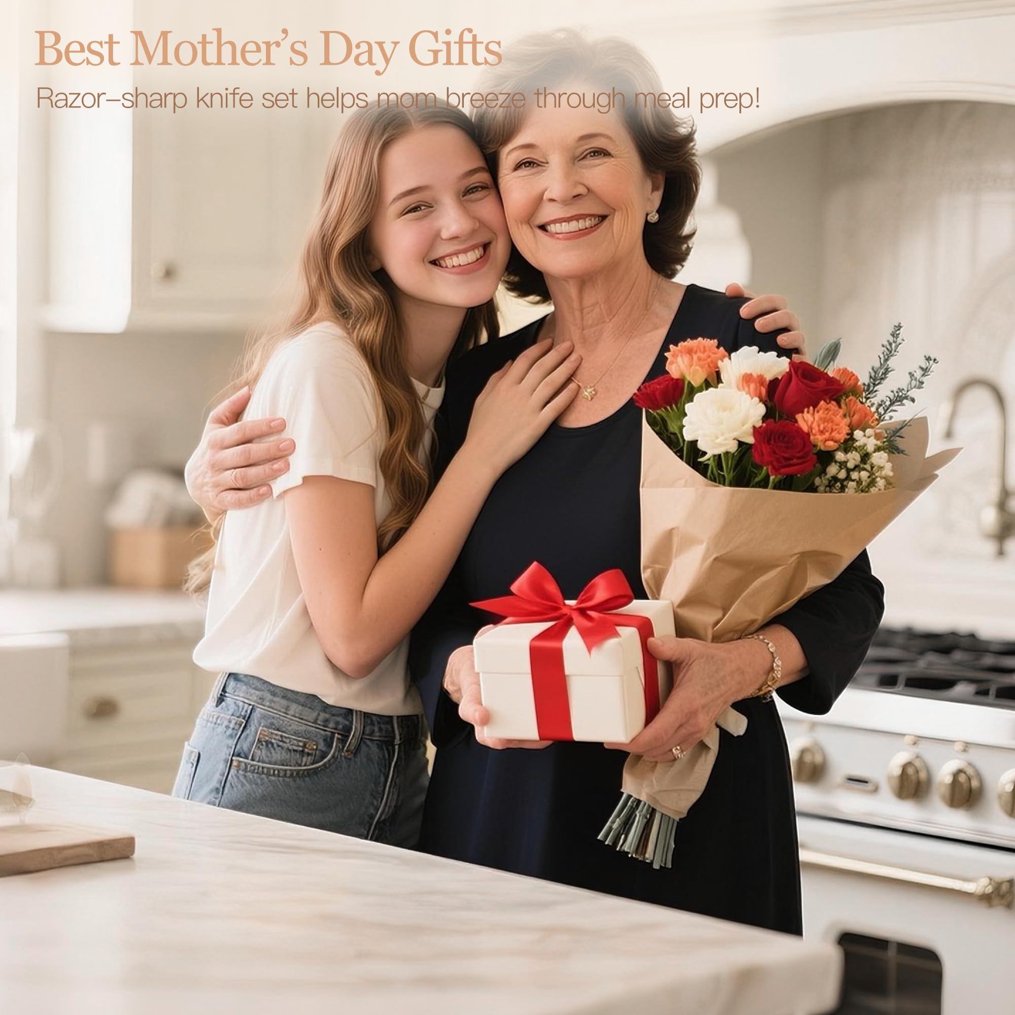 Colorful Kitchen Knives Set with Block and Sharpener Ceramic Coating 15 Pcs German Stainless Steel Knives Sharp Blade Dishwasher Safe Knife Block Set with Ergonomic Handle