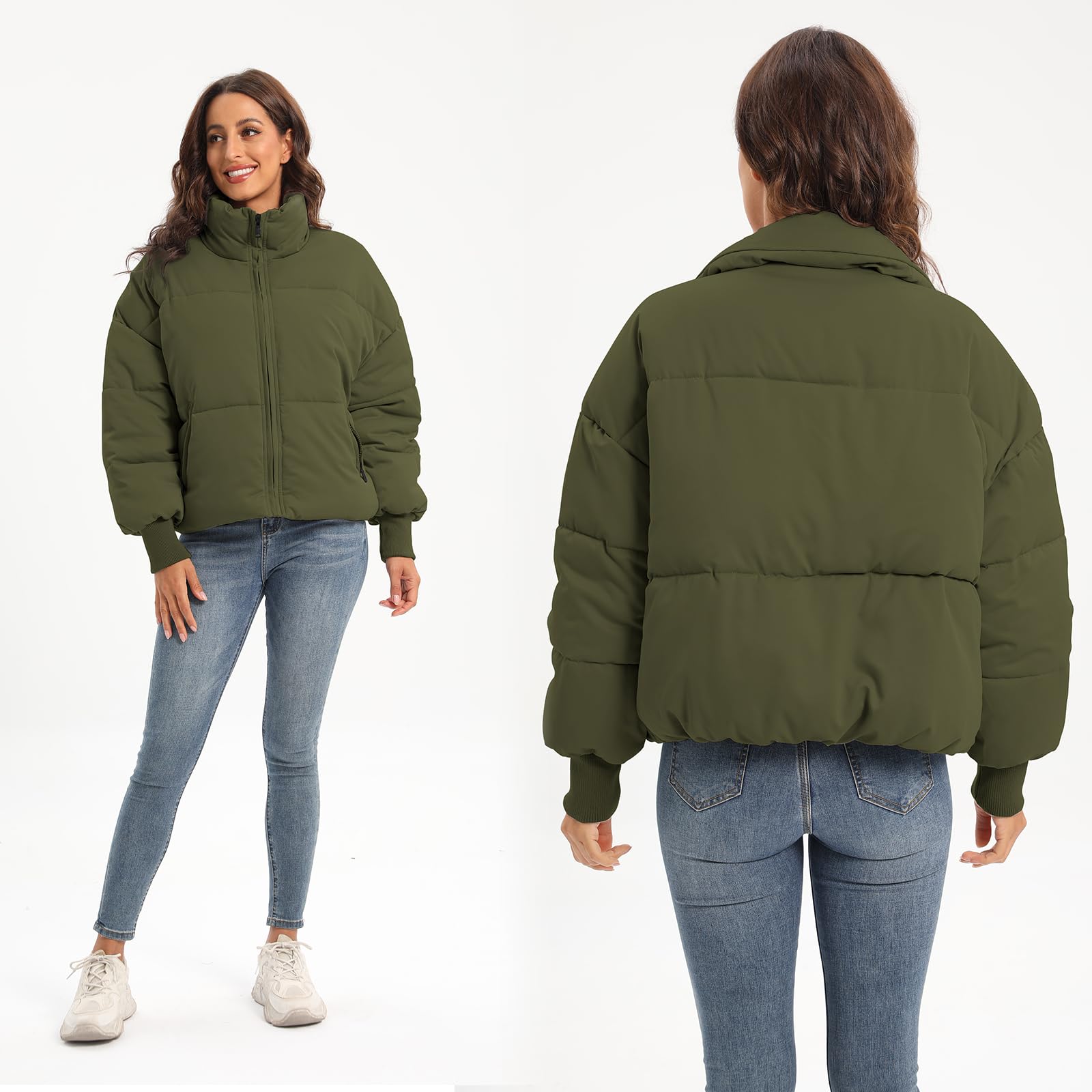 Women's Winter Baggy Zip Puffer jackets Short Down Jacket Coat