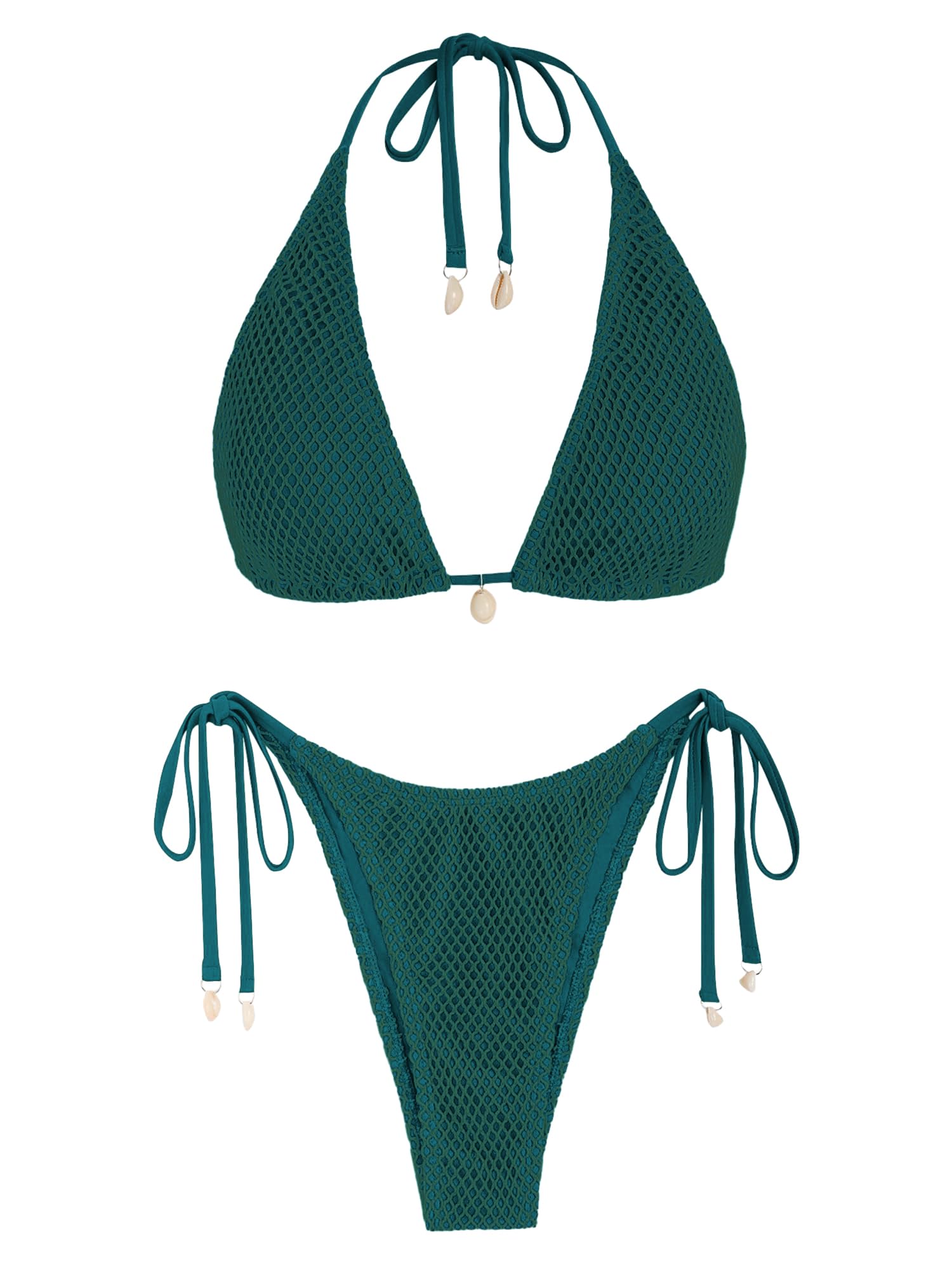 Women's Multiway Triangle Bikini â€?Fishnet Tie-Side Bandeau & Halter Swimsuit Set