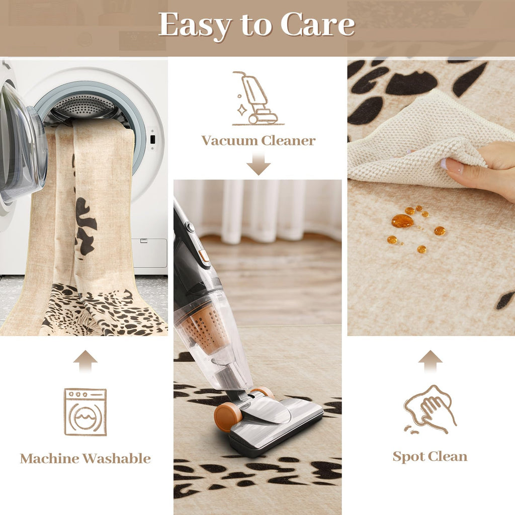 Leopard Print Area Rug â€?Soft, Washable, Non-Slip, Stain-Resistant Rug
