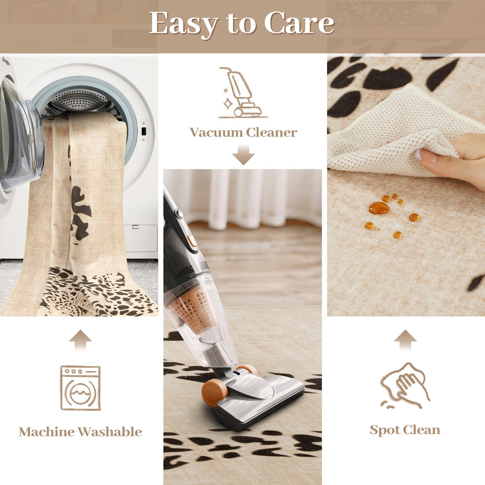Leopard Print Area Rug â€?Soft, Washable, Non-Slip, Stain-Resistant Rug