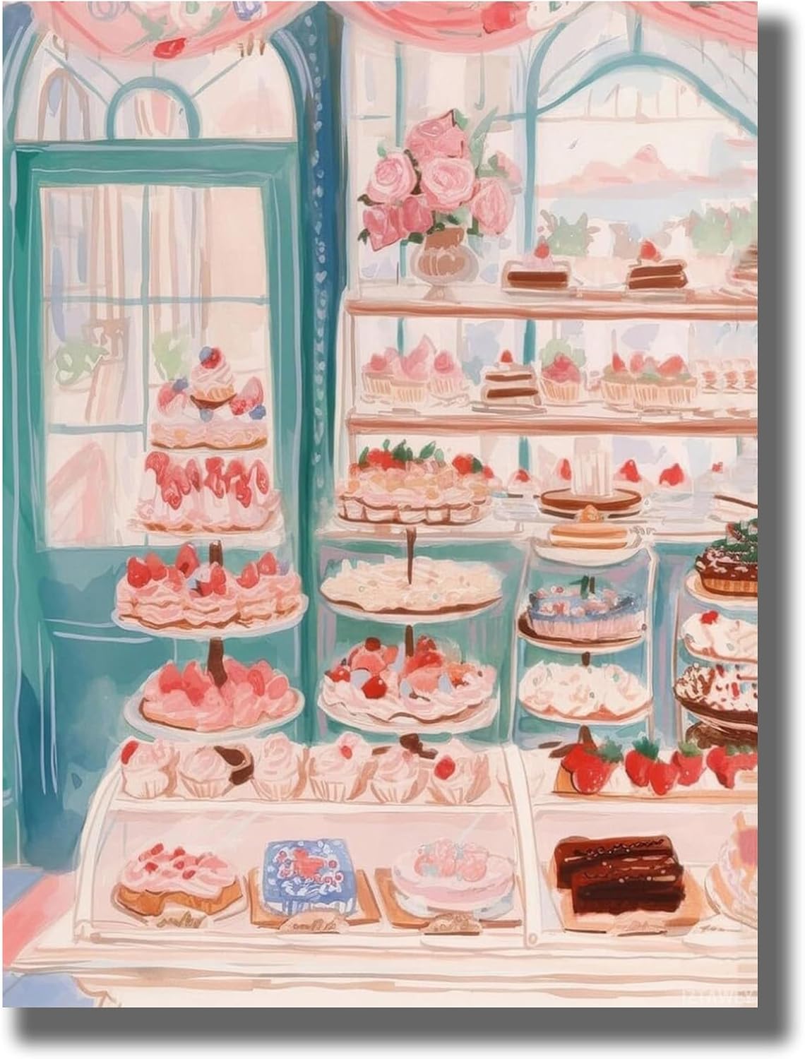 Cake Bakery Cafe Wall Art Pink Kitchen Decor Trendy Cake Art Poster Print Y2k Bedroom Decor Danish Pastel Watercolor Painting Preppy Room Decor Aesthetic Poster