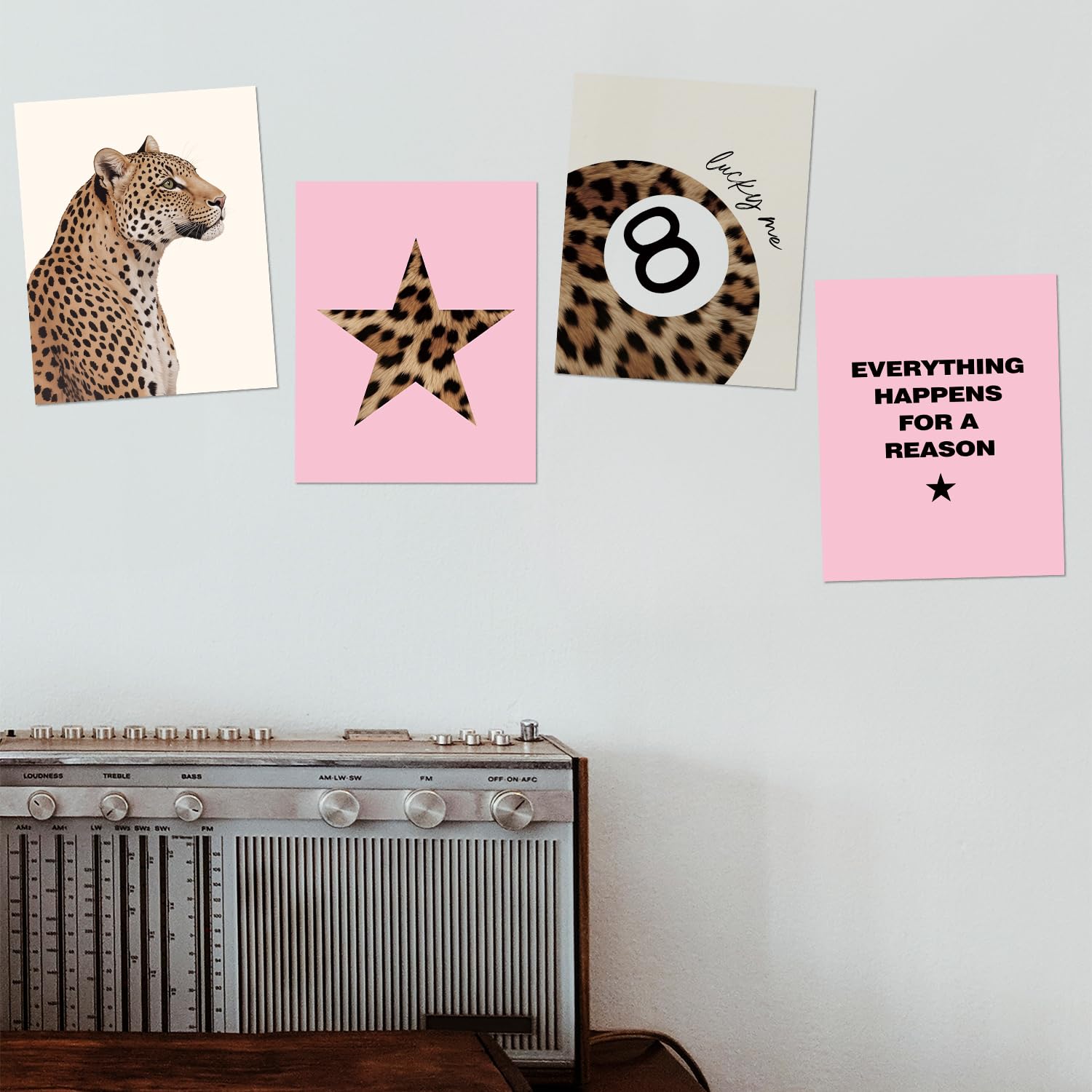 Trendy Leopard Wall Art Prints Set of 4 Funky Lucky 8 Ball Posters Prints Preppy Room Aesthetic Cheetah Wall Decor for Girls Room Dorm Apartment 8x10 Unframed