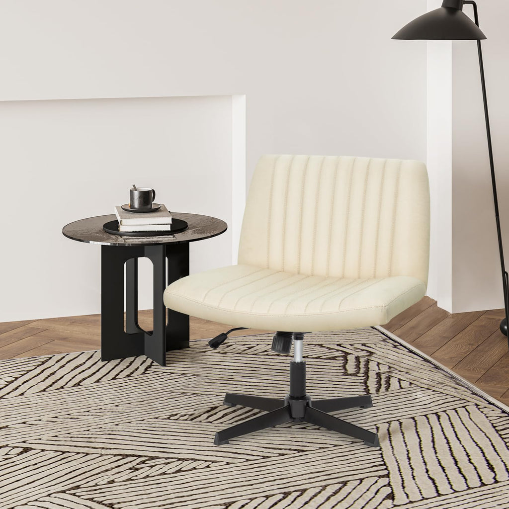 Criss Cross Chair, Armless Cross Legged Wide Comfty Desk Chair with No Wheels Modern Height Adjustable, Swivel Fabric Vanity Chair