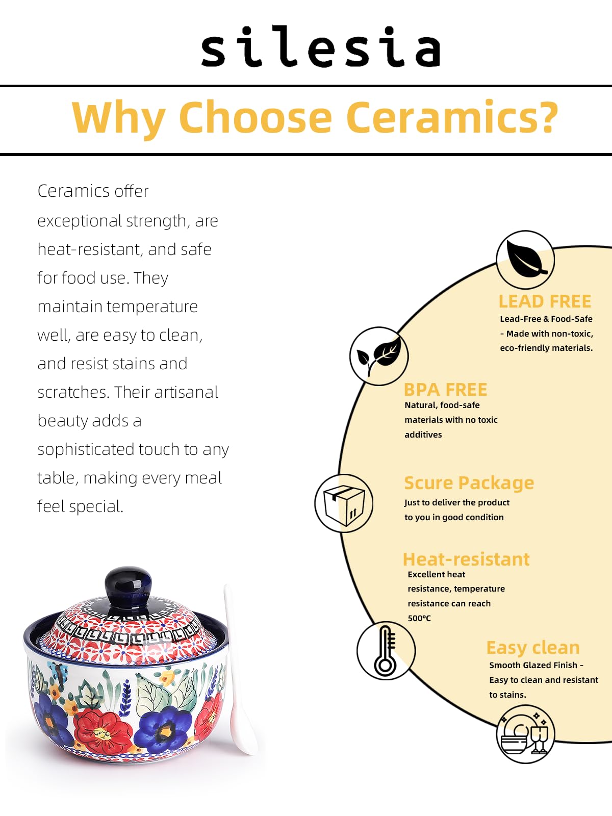 Handmade Sugar Bowl with Lid and Spoon, 10 Ounce Ceramic Hand-Painted Sugar Jar for Kitchen Oven, Dishwasher & Microwave Safe, Glazed