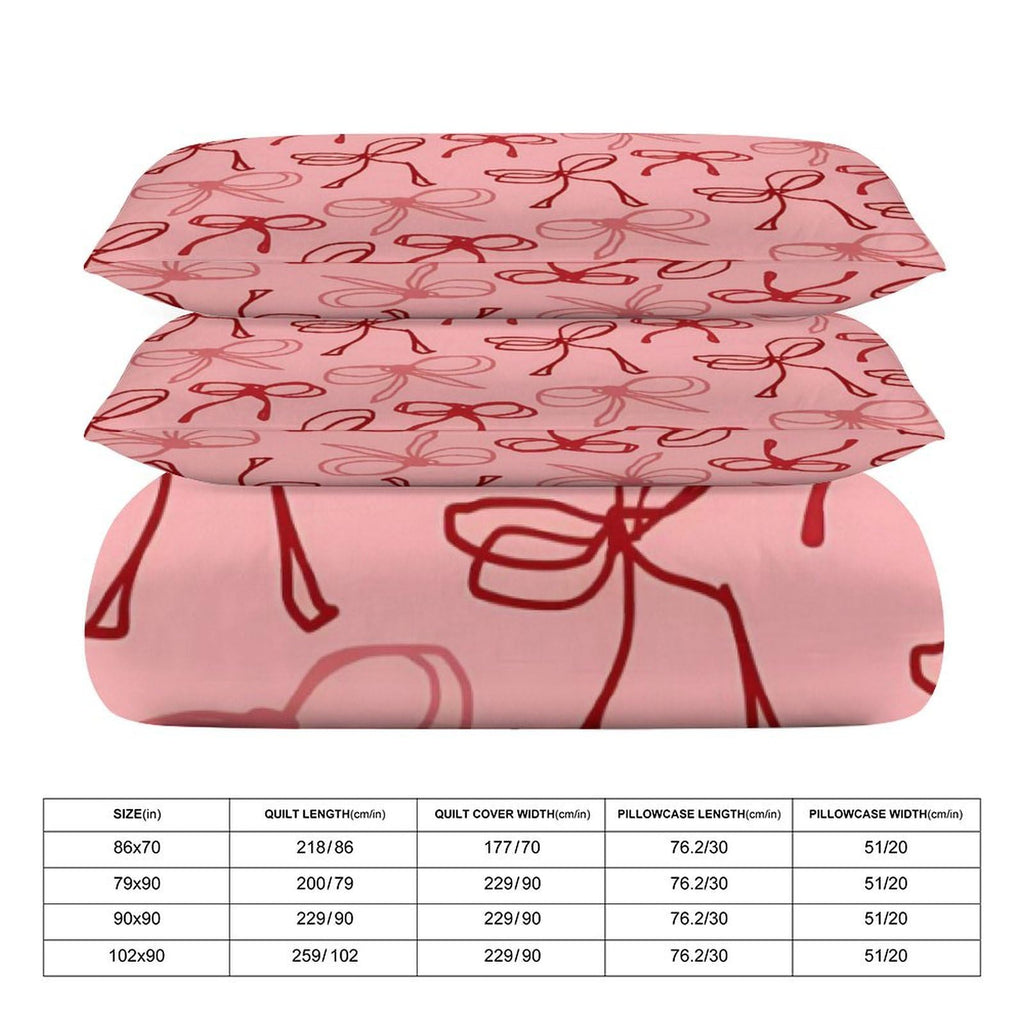 Pink Red Bow Comforter Set Duvet Cover Quilt Cover Set Ultra Soft Bed Cover (1 Duvet Cover+2 Pillowcases)