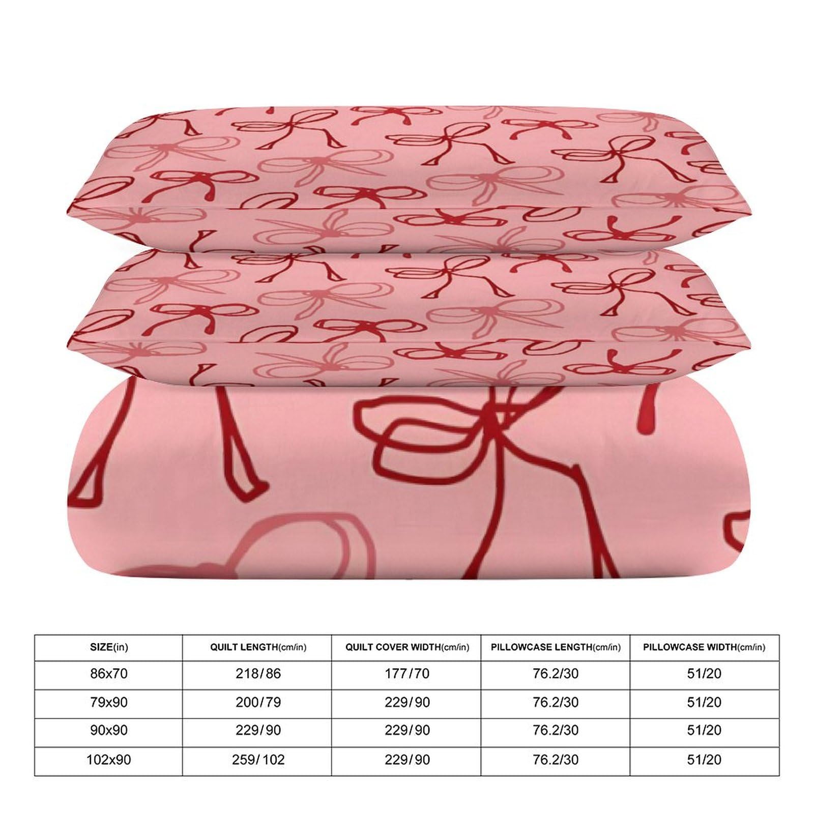 Pink Red Bow Comforter Set Duvet Cover Quilt Cover Set Ultra Soft Bed Cover (1 Duvet Cover+2 Pillowcases)