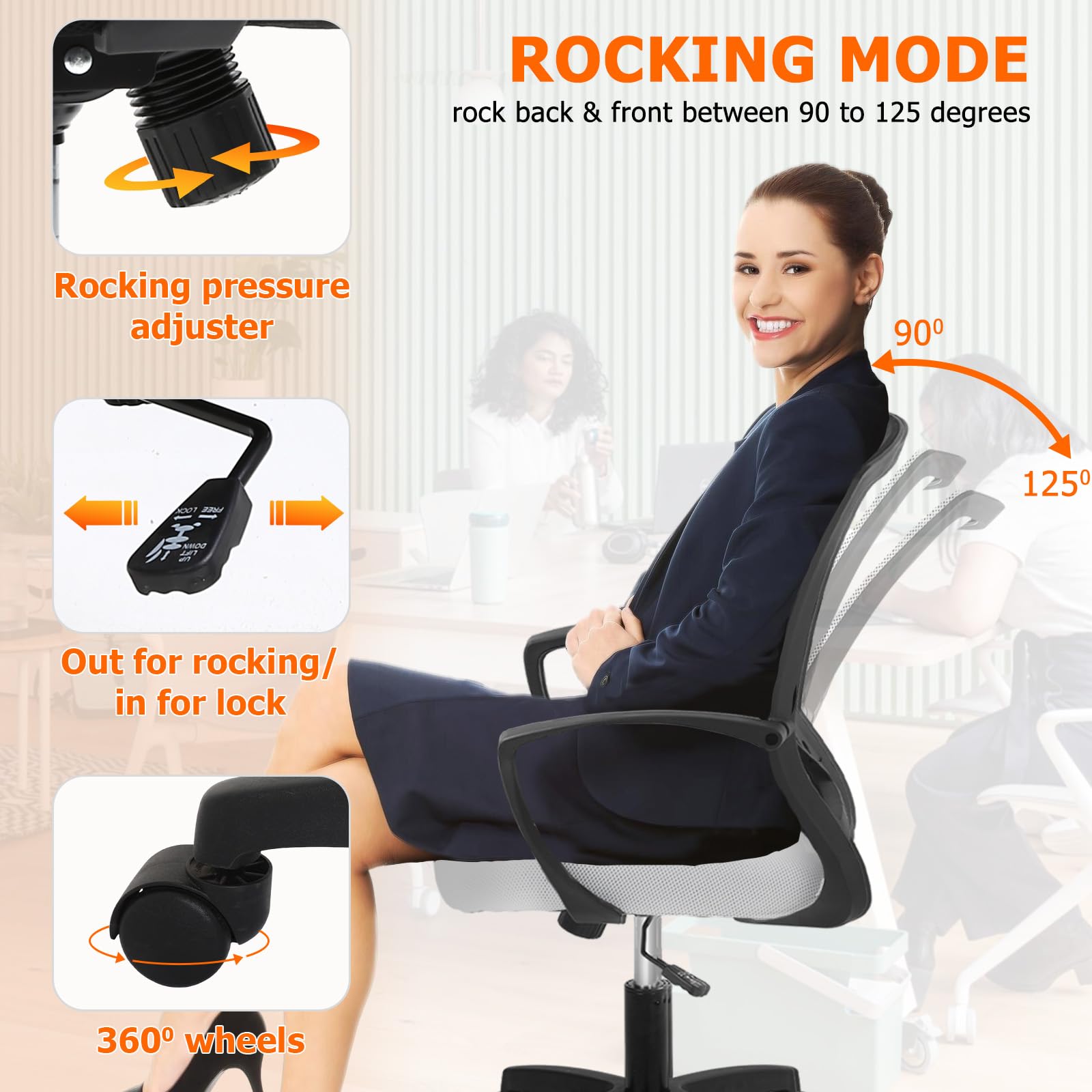 Mesh Desk Chair Ergonomic Computer Chair with Lumbar Support Armrest Mid Back 360 Degree Rolling Swivel Adjustable Height