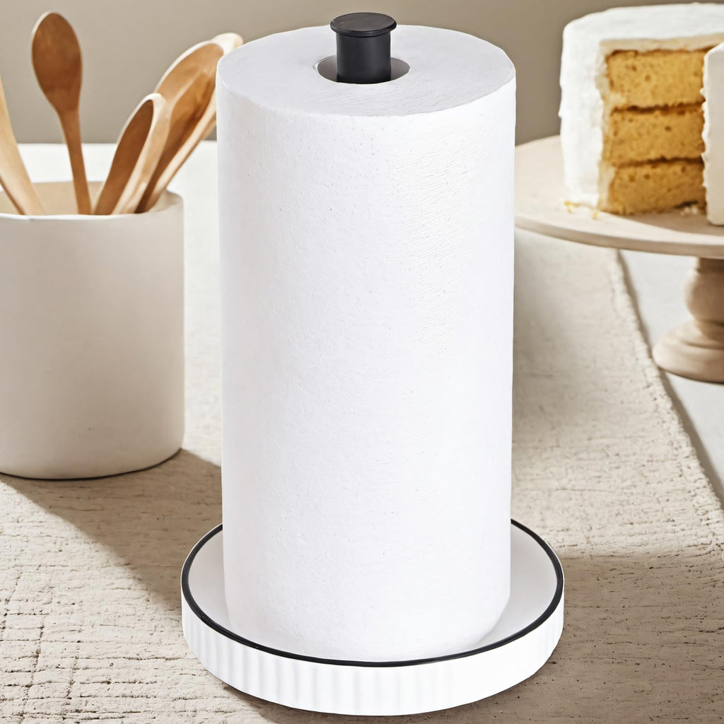 Stable Elegant and Durable Kitchen Roll Stand Paper Towel Holder Countertop, Ceramic Base