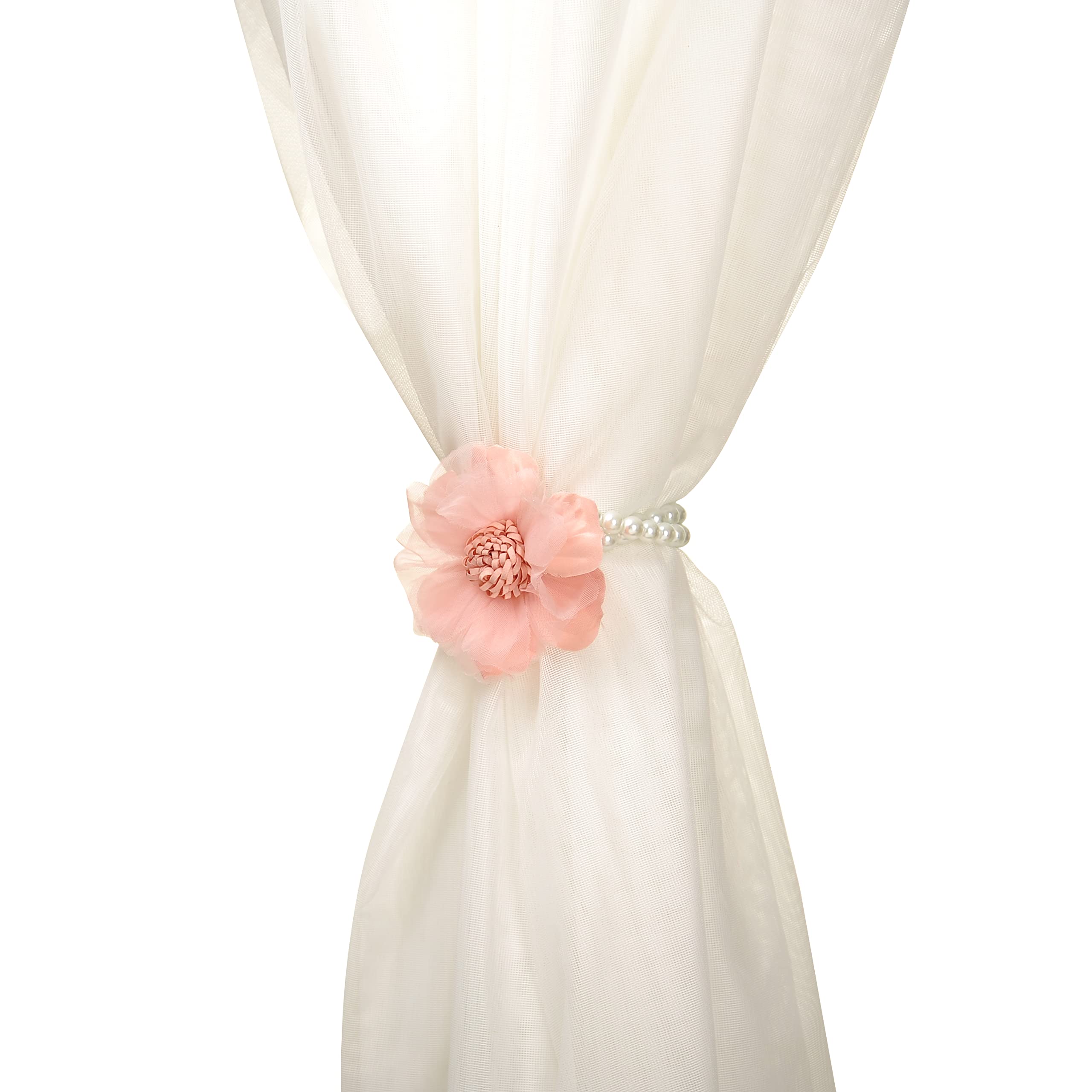 Elegant Pearl Magnetic Curtain Tieback with Handmade Flower Decorative Drapery Holdbacks Rope Holder