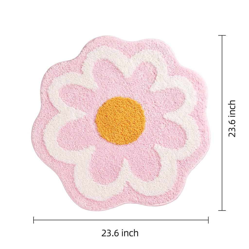 Cute Flower Bath Mat, Machine Washable Bath Rug, Ultra Soft and Fluffy Bathroom Mat, Small Round Non-Slip Water Absorbent Bath Mats for Bathroom Floor, Shower Room and Bathtub