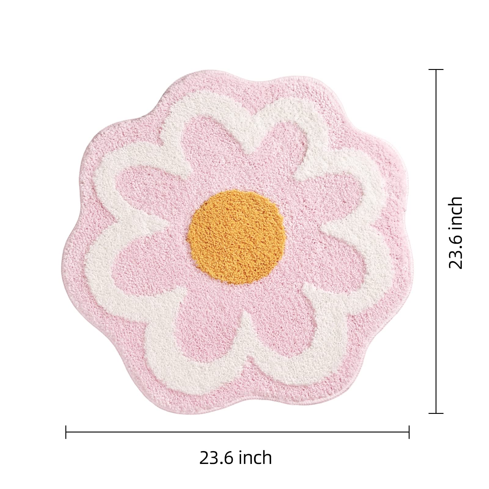 Cute Flower Bath Mat, Machine Washable Bath Rug, Ultra Soft and Fluffy Bathroom Mat, Small Round Non-Slip Water Absorbent Bath Mats for Bathroom Floor, Shower Room and Bathtub