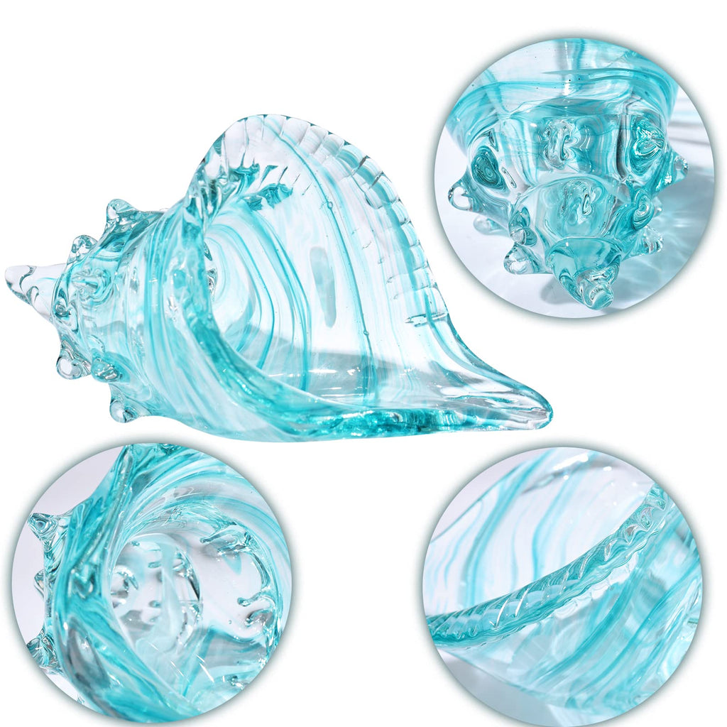 Hand Blown Glass Conch - Coastal Home Decor Conch Corners, Glass Art Conch Sculptures, Office Decor Blown Glass Art, Living Room Table Centerpieces, Bathroom Shelf Tops And Cabinet Decor