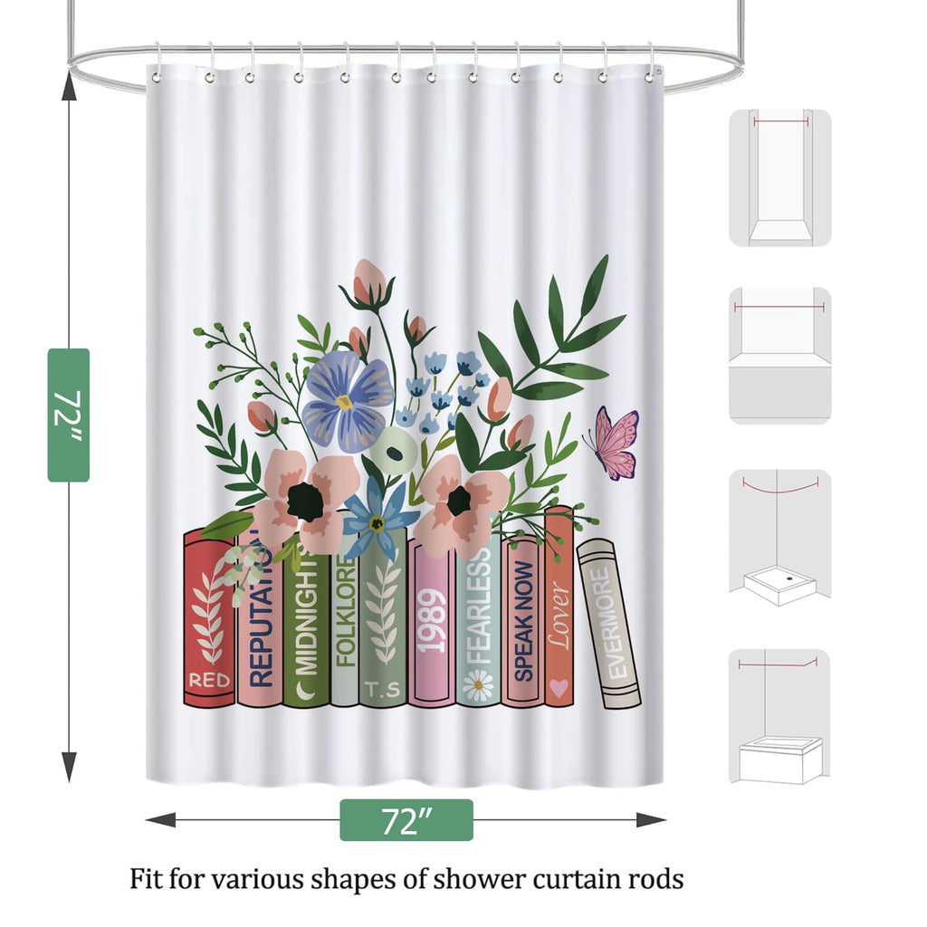 Cute Shower Curtain for Bathroom Modern Aesthetic Funky Decorative, Pretty Chic Cloth Set with Hooks, 72x72 Inch
