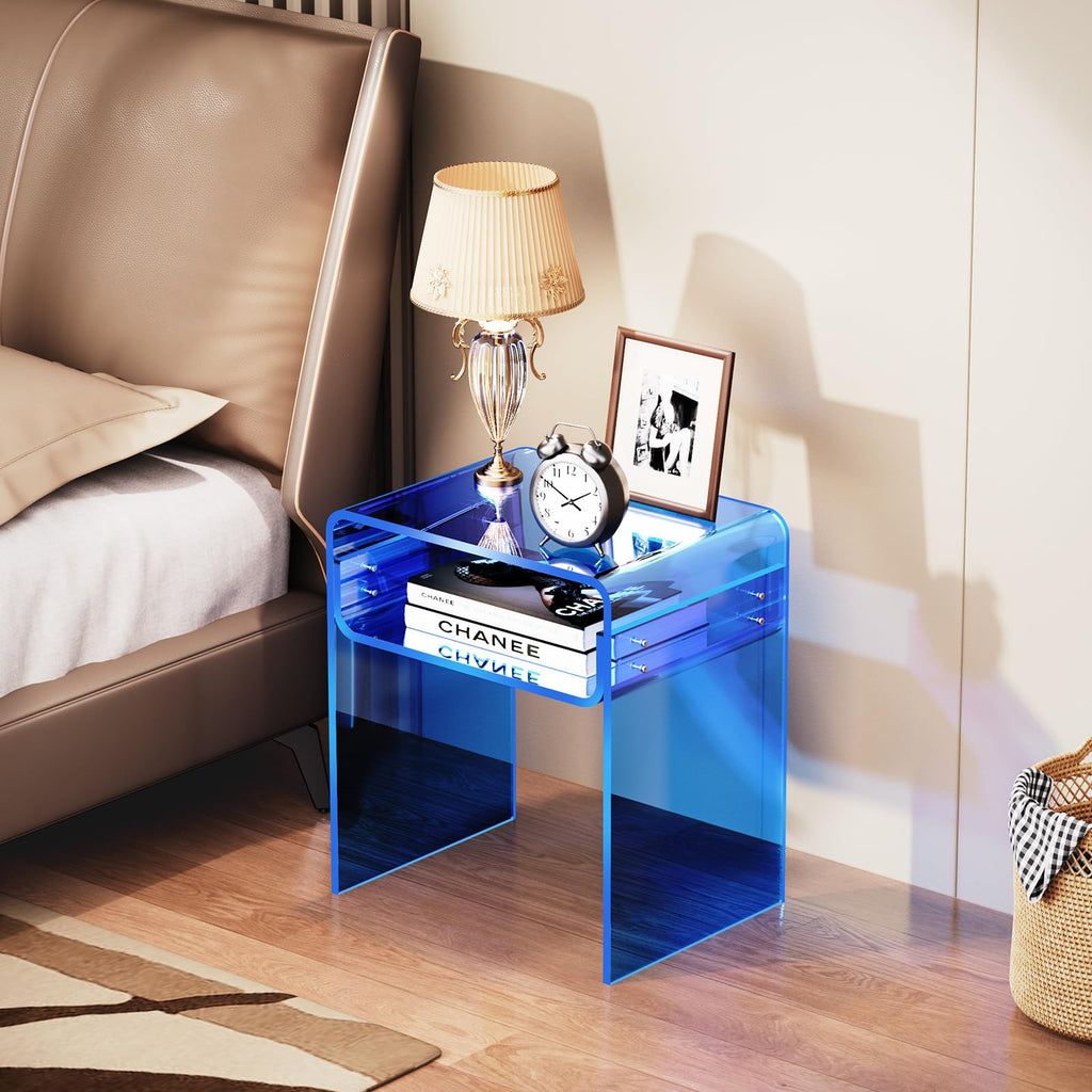 Clear Acrylic End Table 2-Tier Bedside nightstand