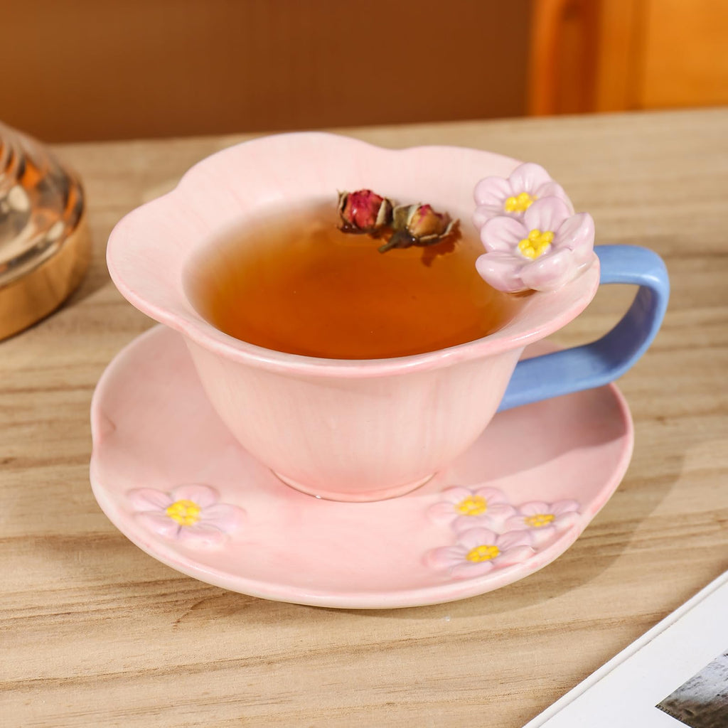 Floral Tea Cups and Saucers, Ceramic Cute Tea Cup for Tea Party