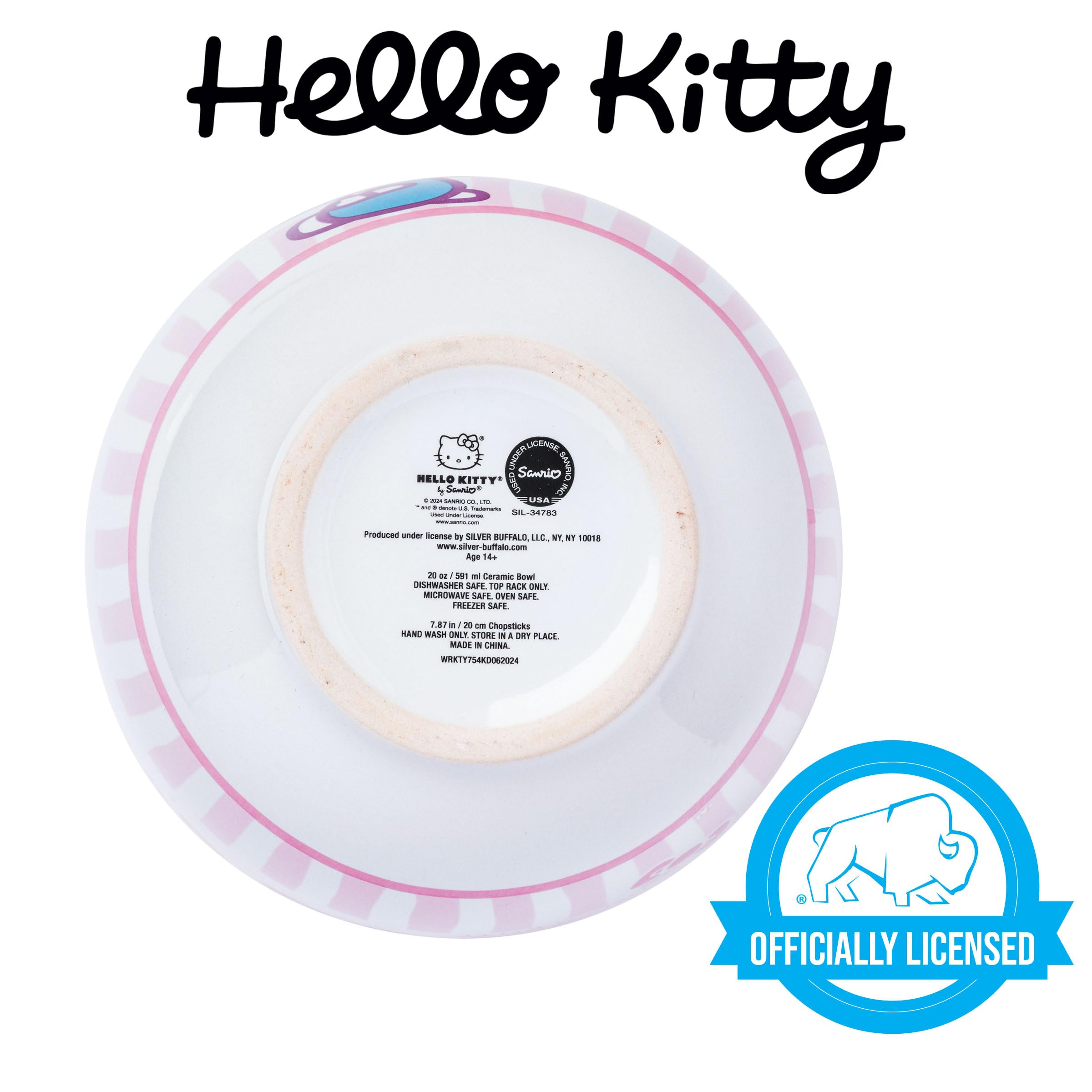 Ceramic Sanrio Hello Kitty Ramen Noodle Rice Bowl with Chopsticks, Microwave Safe