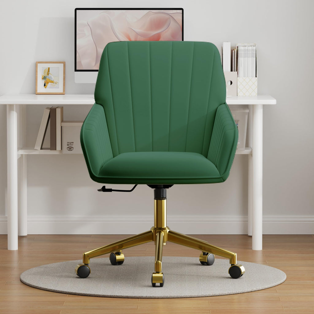 Velvet Modern Cute Chair with Back, Height Adjustable Upholstered Vanity Chair with Swivel Wheels