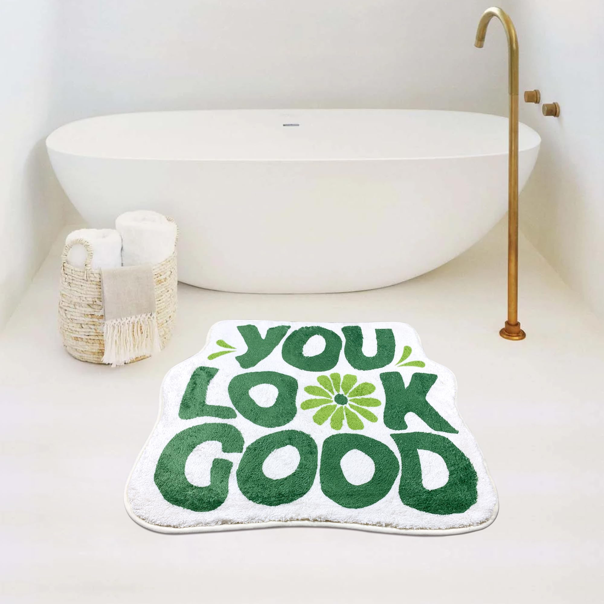 You Look Good Bath Mat Flower Bathroom Rug, Soft Absorbent Water Non Slip Rug, Superior Washable Microfiber (21"x25")