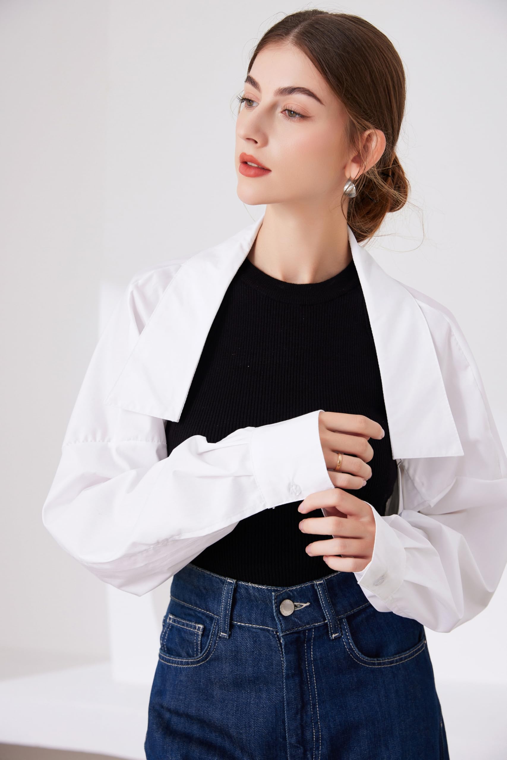 Fake Collar Long Sleeves Detachable Blouse False Collar Half Shirt Blouse Collar