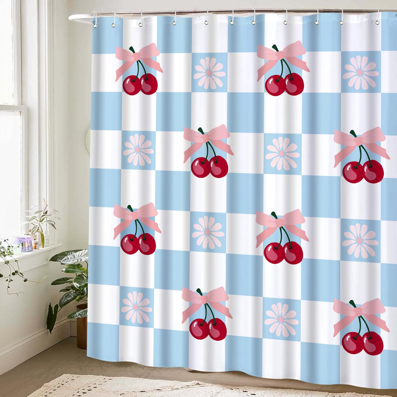 Cute Shower Curtain for Bathroom Modern Aesthetic Funky Decorative, Pretty Chic Cloth Set with Hooks, 72x72 Inch