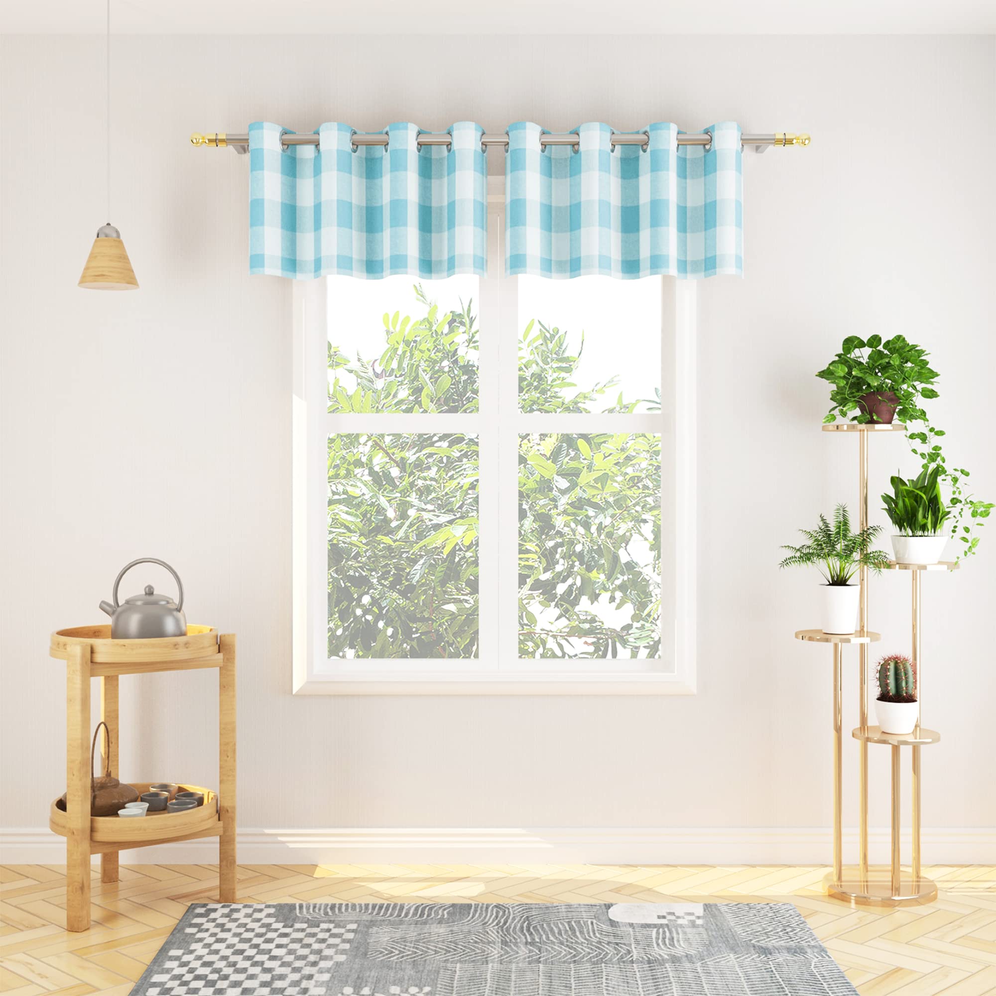 Tier Curtains Check Gingham Plaid Window Curtain Panels Bathroom Grommet Top Window Treatment 2 Panels