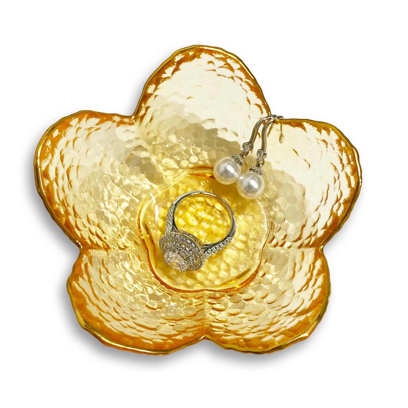 Flower Ring Dish Jewelry Tray, Decorative Glass Trinket Dish, Modern Accent Tray for Vanity Home Décor