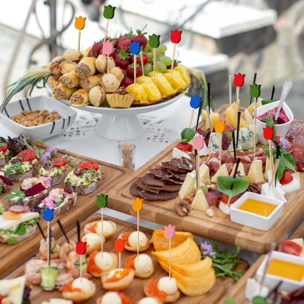 Tulip Cocktail Picks â€?Bamboo Toothpicks for Appetizers, Summer Party Skewers, Disposable Food Sticks 200 Pcs