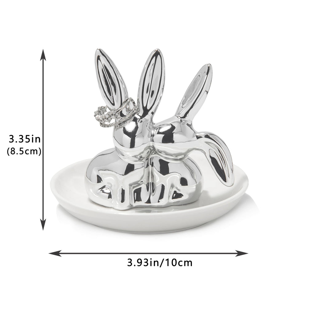 Ceramic Bunny Ring Holder - Rabbit Ring Dish Jewelry Holder Dish Trinket tray for Rings Earrings Necklace Organizer