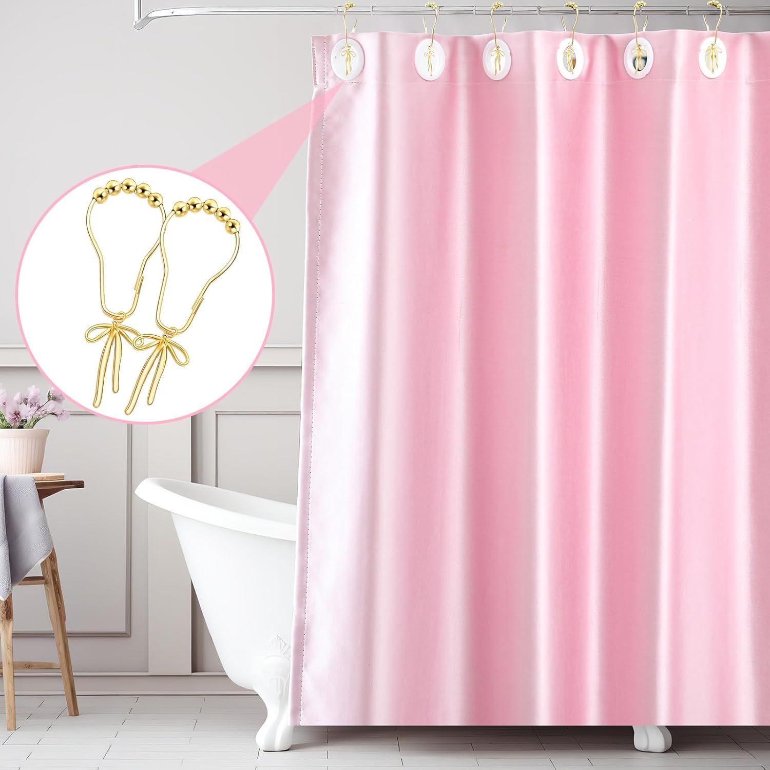 Gold Bow Knot Shower Curtain Hooks Rustproof Metal Decorative Bow Knot Shower Hangers Bulk Glide Curtain Rings 12 Pcs