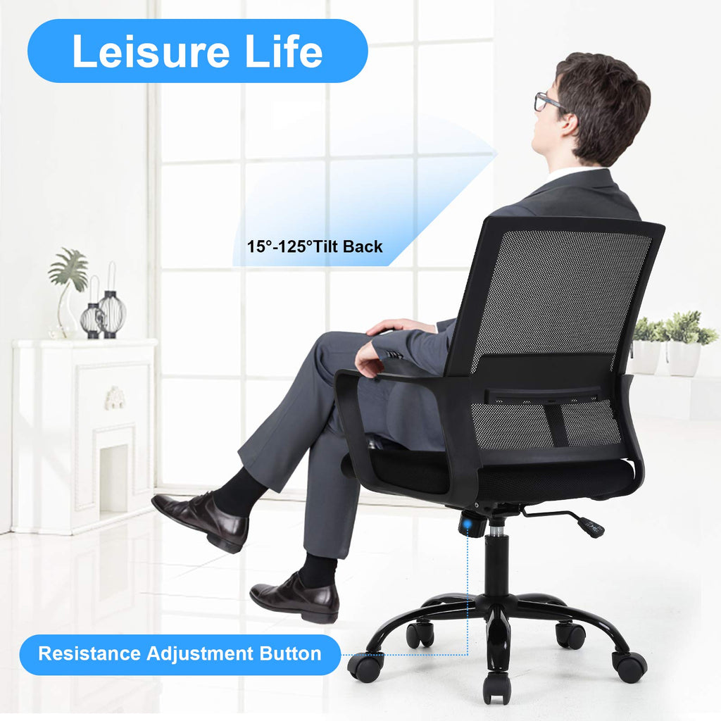 Mid Back Chair with Armrest and Back Support, Modern Executive Adjustable Rolling Swivel Task Chair Comfortable Mesh Chair