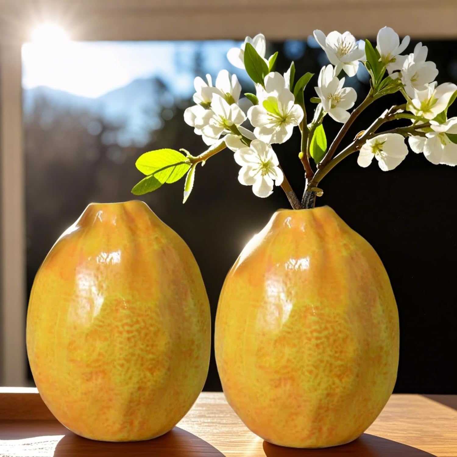 Unique Lemons Shaped Vase for Decor - Set of 2 Fruit Shaped Vase, Ceramic Vases Decor for Flowers, Fake Lemon Decorations Vases for Centerpieces, 3.5 x 3.5 x 4.5 Inch