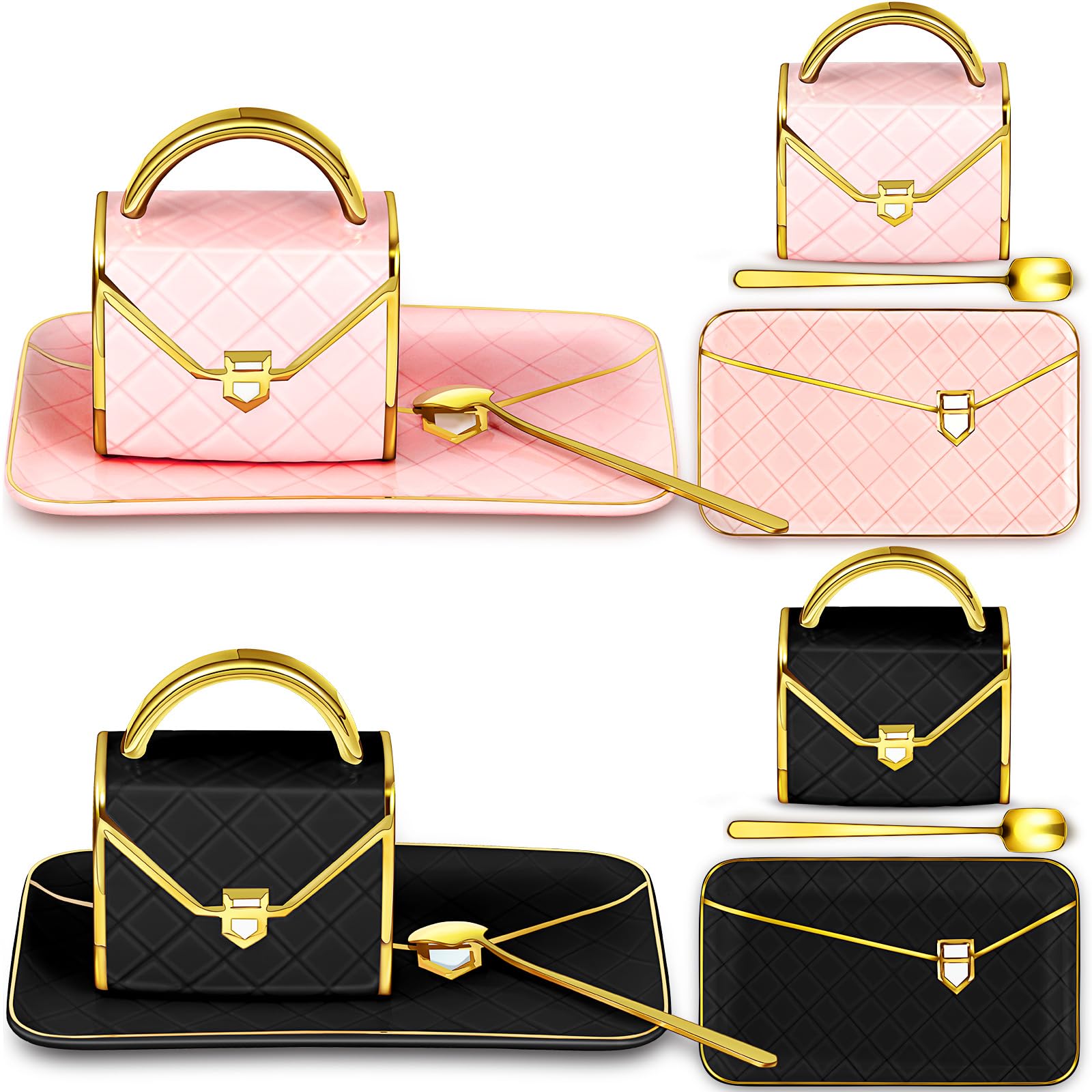 Set Coffee Mug Elegant Handbag Shaped Cup Modern Ceramic Purse Mug with Spoon and Saucer, 10oz Cute Creative Tea Cup