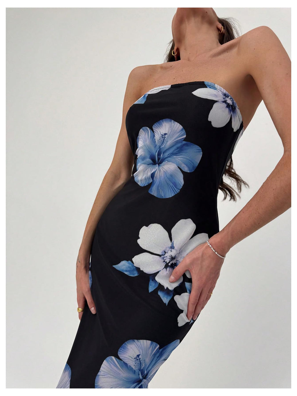 Women's Floral Strapless Bodycon Maxi Dress Summer Tube Top Dresses