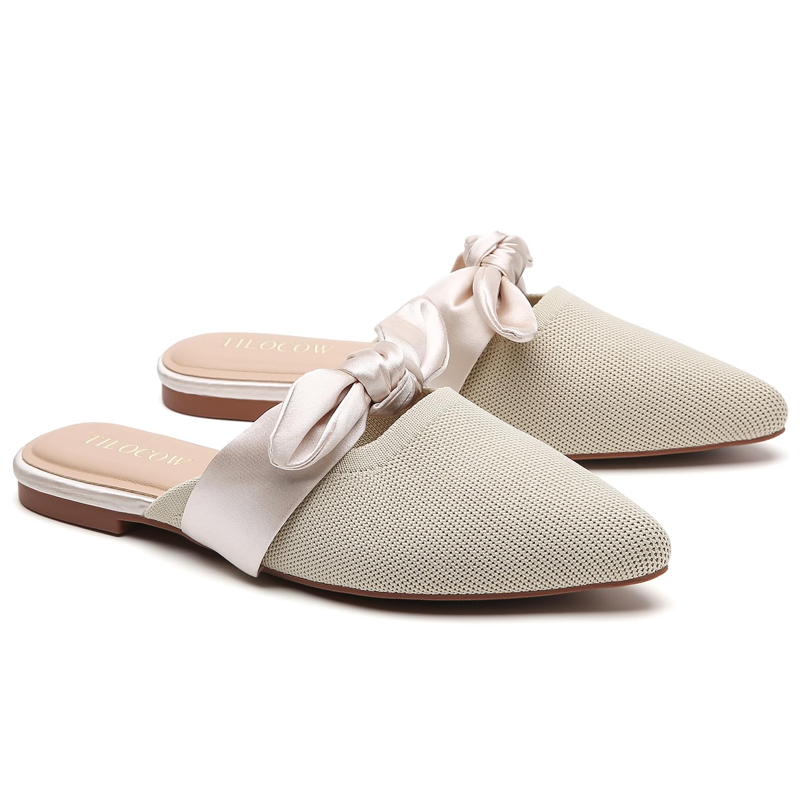 Knotbow Mules for Woman Pointed Toe Flats Bow Mules Slip On Slides Flats Shoes Women Dressy Comfortable
