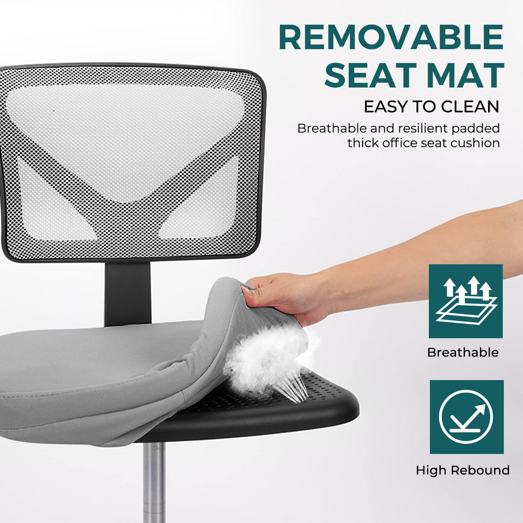 Vanity Swivel Armless Desk Chairs with Wheels, Ergonomic Adjustable Home Office Rolling Task Chair, Comfy Mesh Mid Back