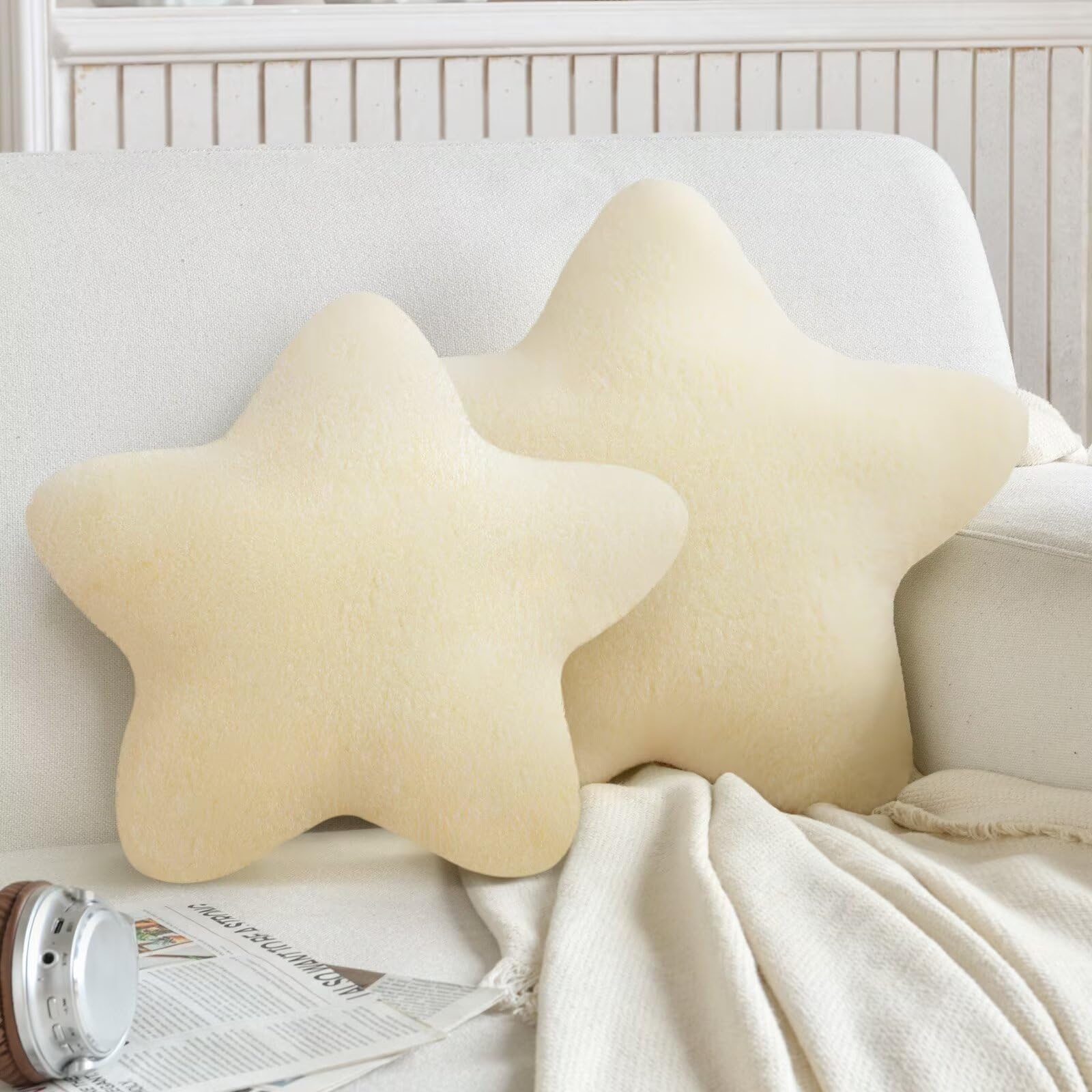 Star Pillow Plush Throw Cushion - Cute Aesthetic 3D Decorative Room Decor for Bedroom, Office, Sofa, Chair 2Pcs
