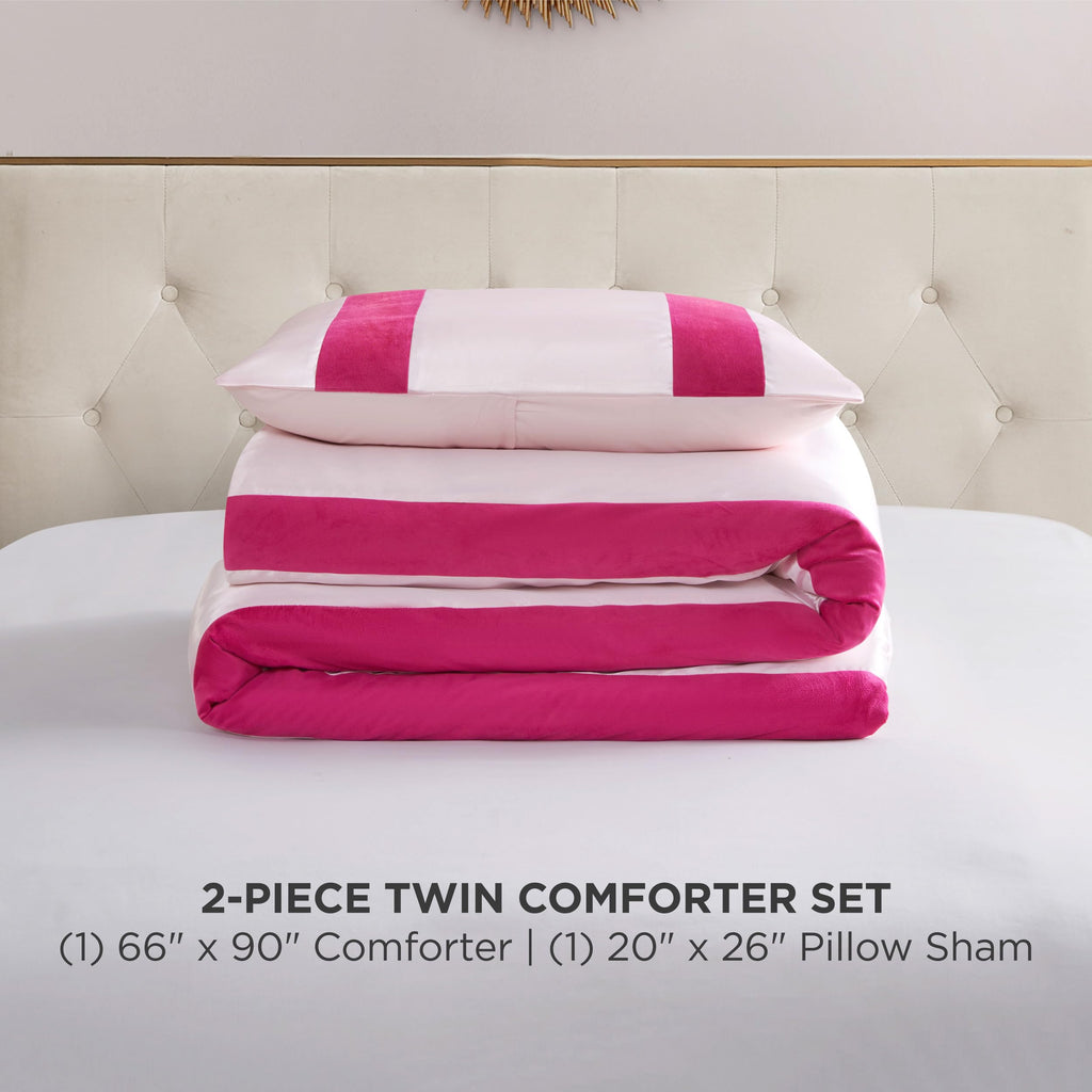 Juicy Couture Velvet Stripe on Satin Pink Comforter Set - 3 Piece Luxury Bedding Ensemble
