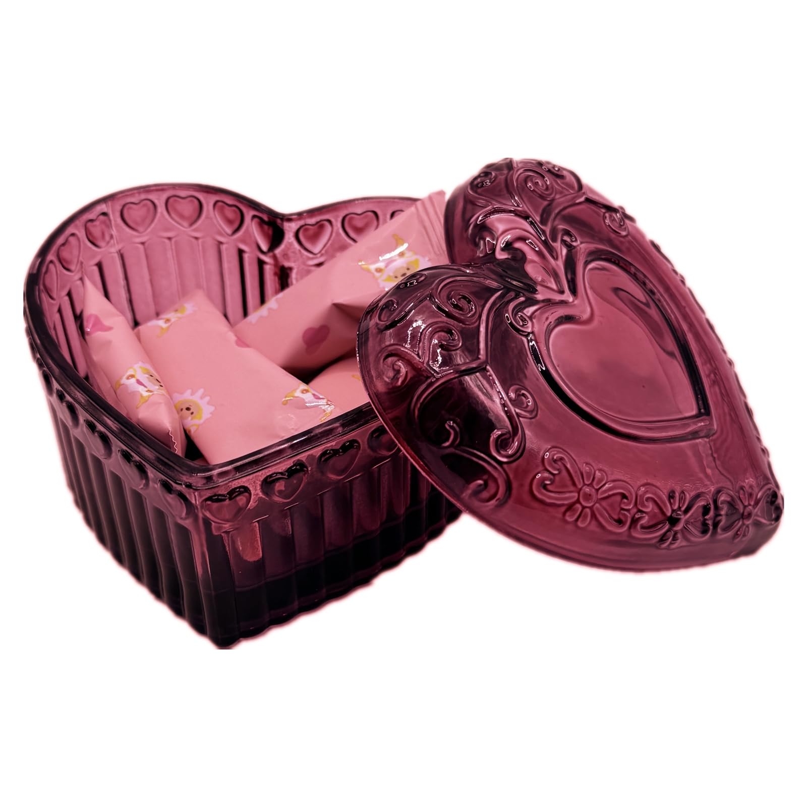 Vintage Glass Jewelry Box - Heart Shaped Display Box