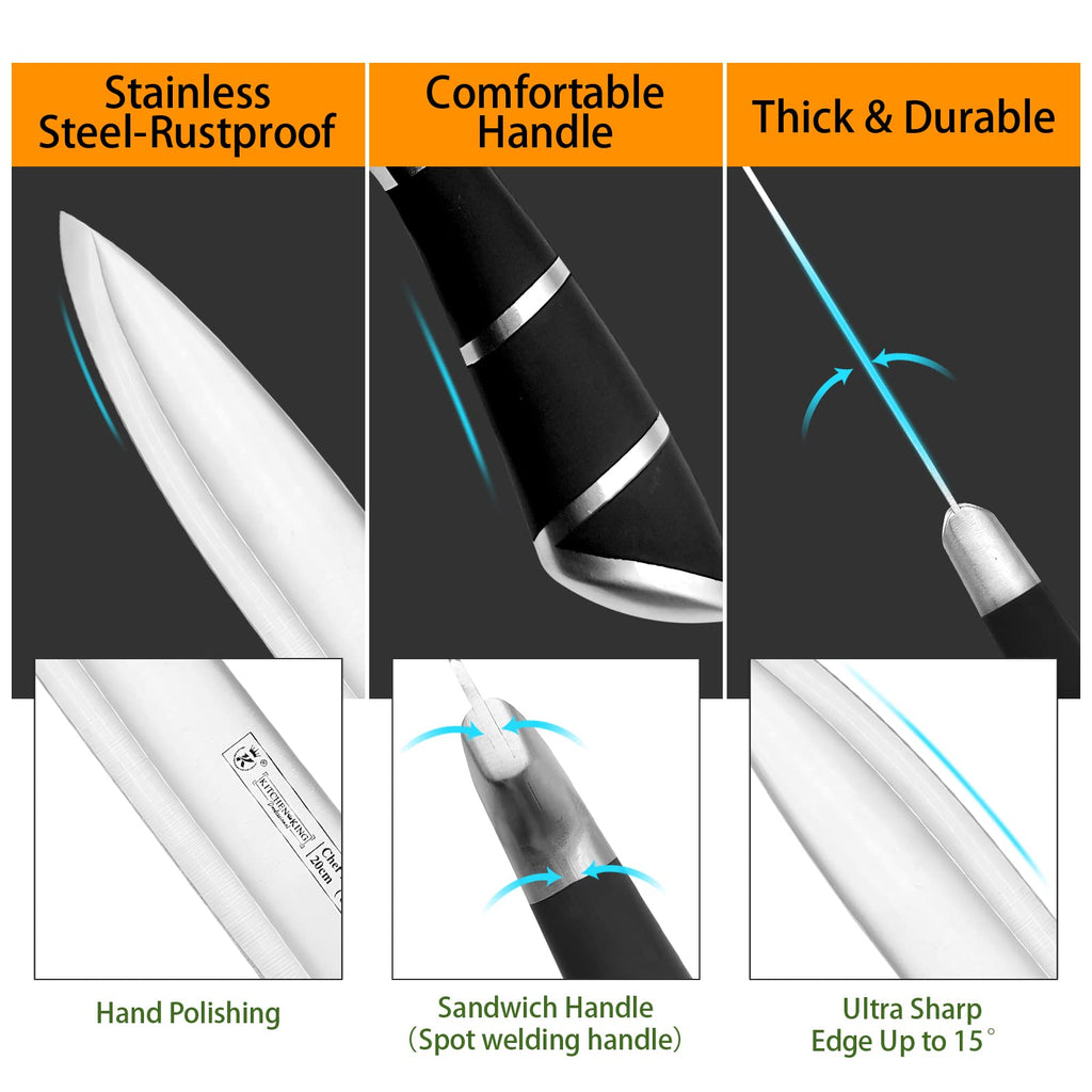 Kitchen Stainless Steel Knife Set, 9-Pieces Sharp Non-Stick Coated Chef Knives Block Set