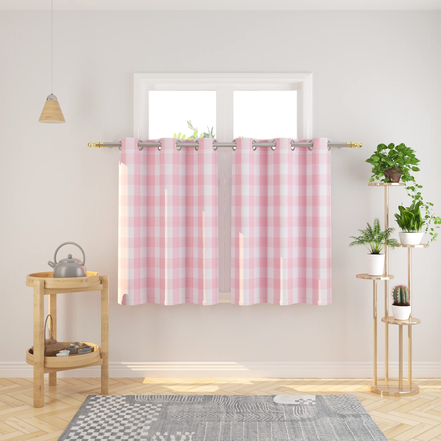 Tier Curtains Check Gingham Plaid Window Curtain Panels Bathroom Grommet Top Window Treatment 2 Panels