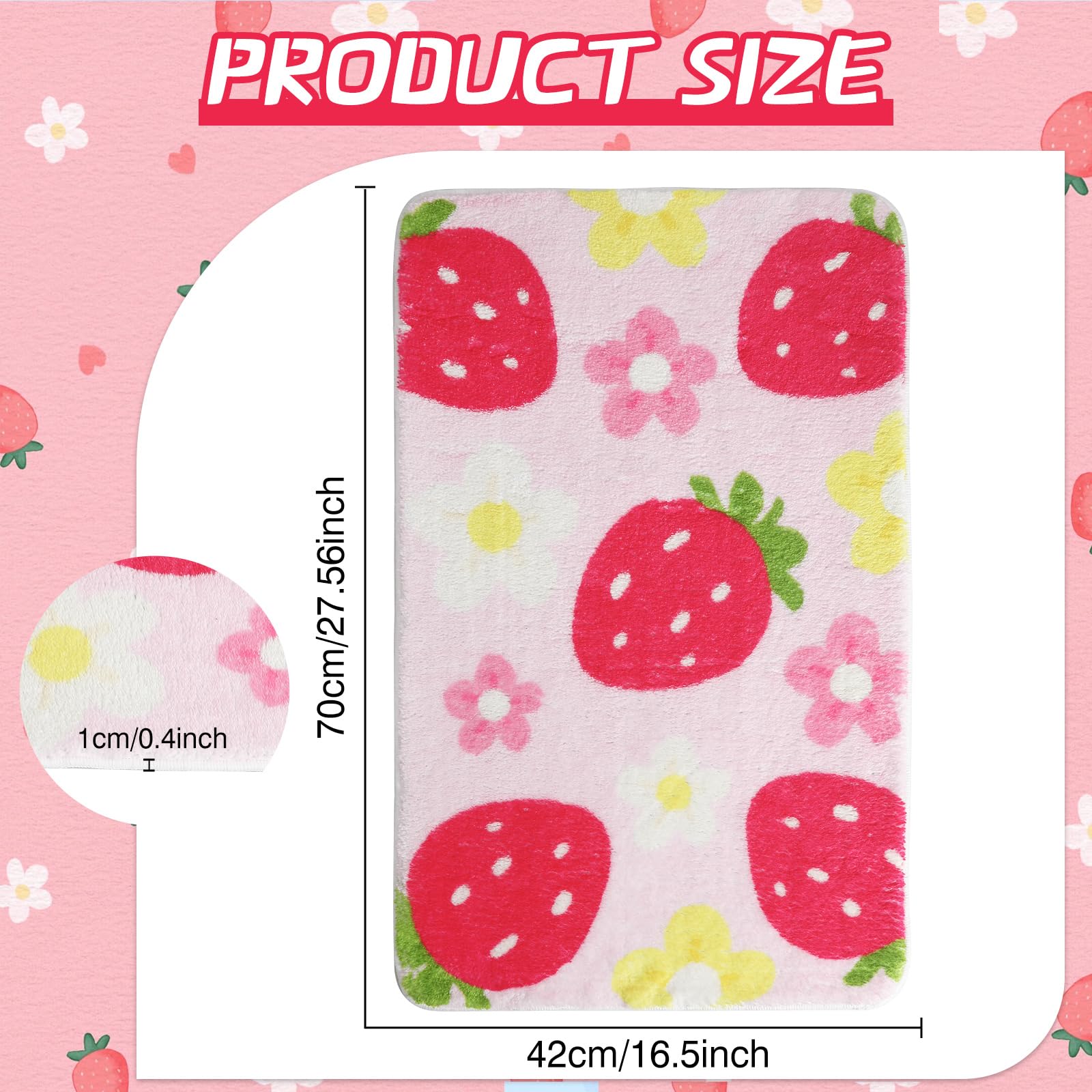 Cute Strawberry Flower Bath Mat, Green Bathroom Rugs Bathroom Accessories, Funny Colorful Non Slip Floor Bath Rug Machine Washable Absorbent Door Mats Tub Shower Bath Rug