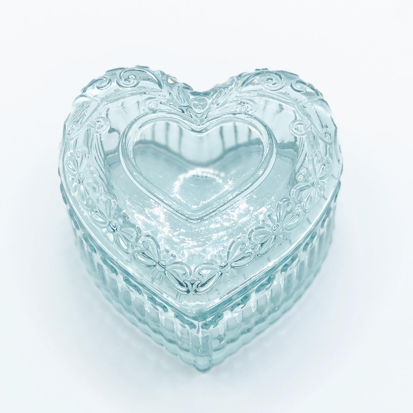 Vintage Glass Jewelry Box - Heart Shaped Display Box