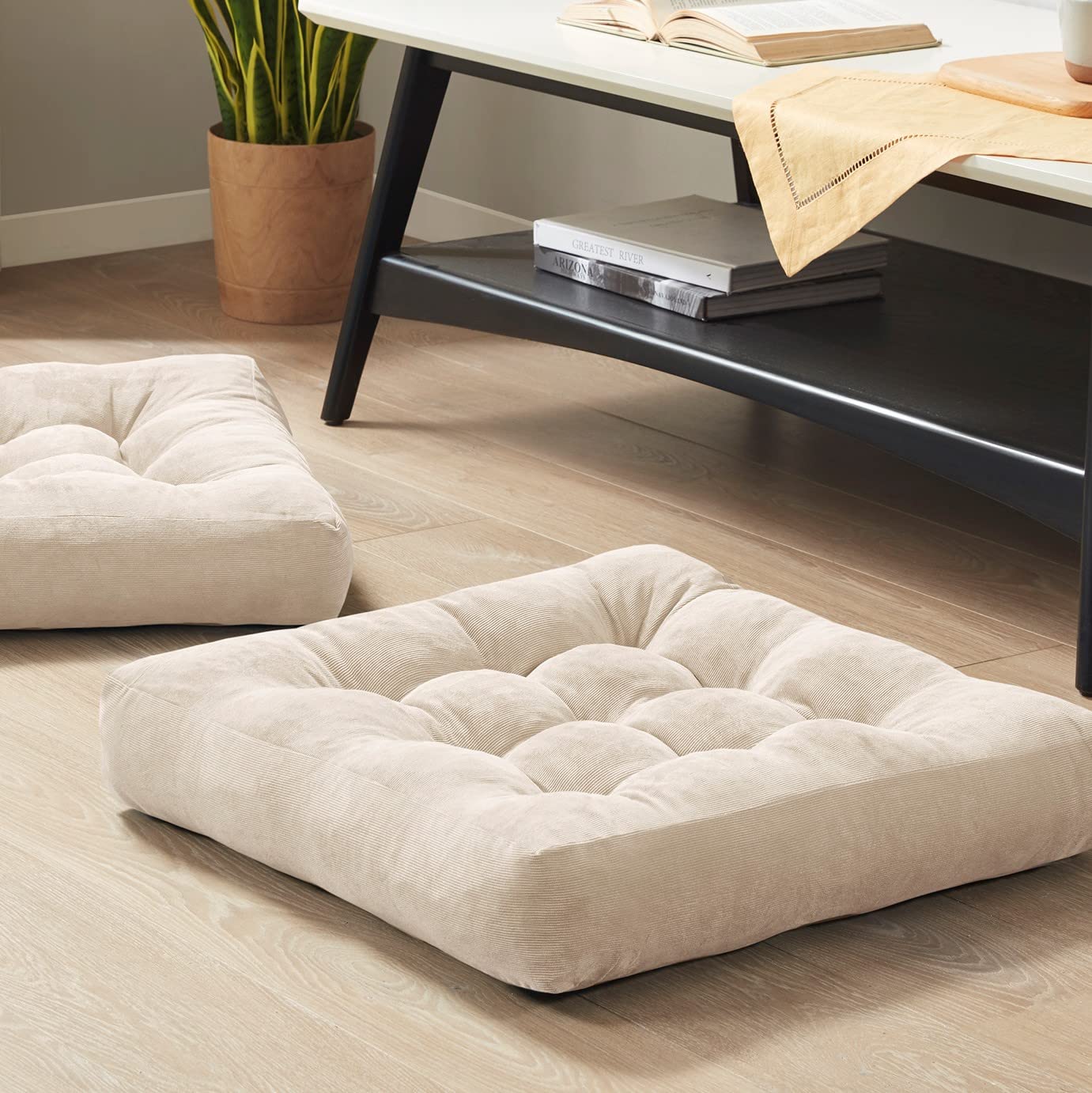 Square Large Pillows Seating Meditation Floor Pillow, Tufted Corduroy Cushion for Living Room