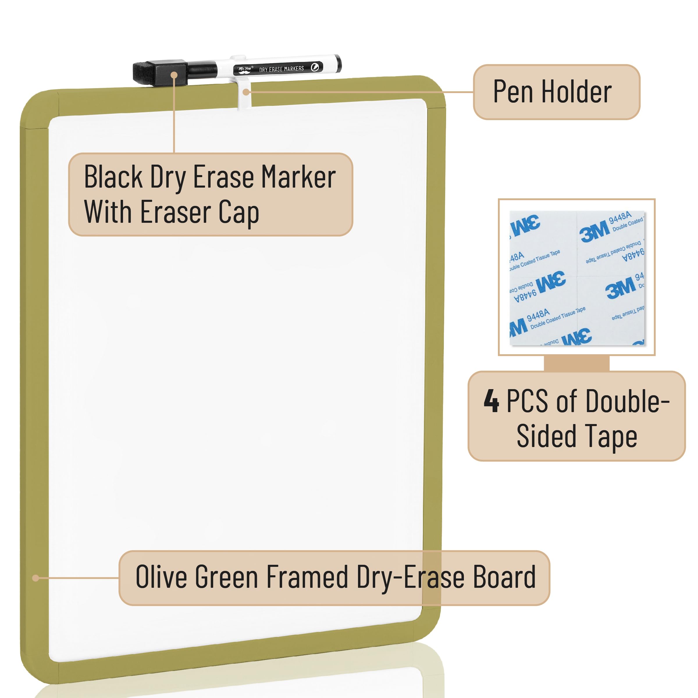 Dry Erase Board, 14â€?x 11â€?with a Black Dry Erase Marker Color Frame, Small White Board Dry Erase Whiteboard