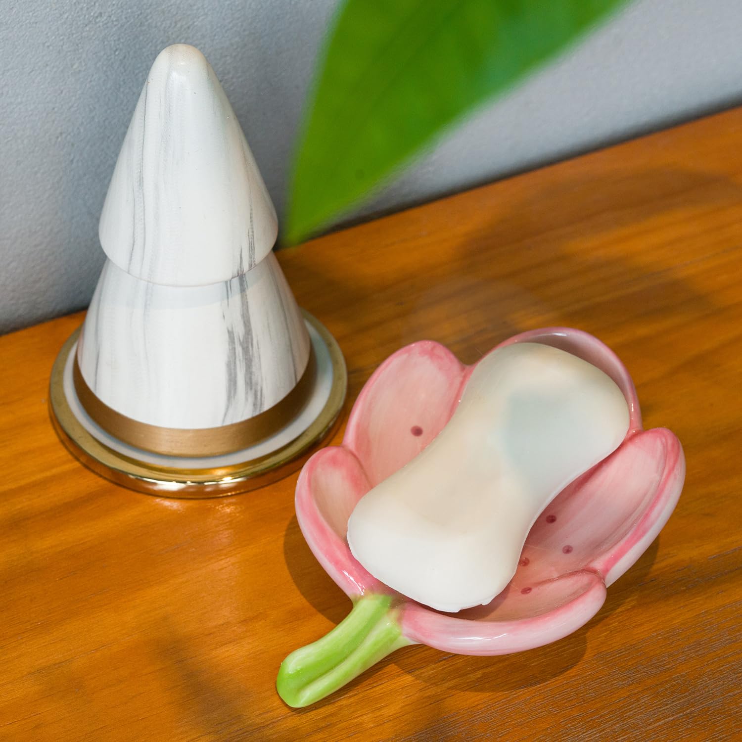 Ceramic Flower Soap Dish Holder for Bathroom